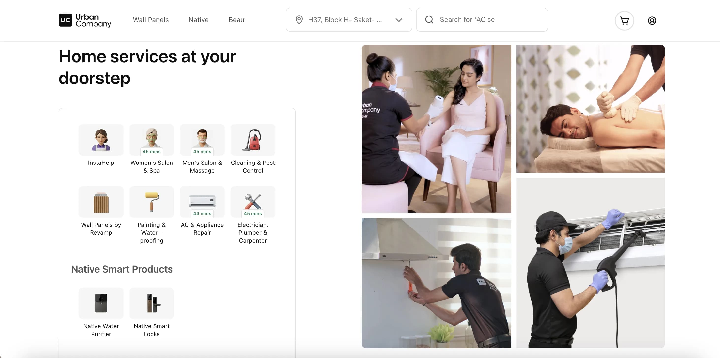 Urban Company website screenshot